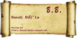 Bendi Béla névjegykártya